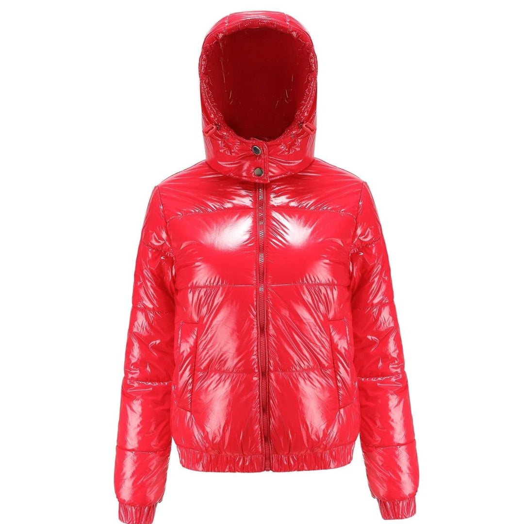 Women's High-Gloss Hooded Down Puffer Jacket - Red