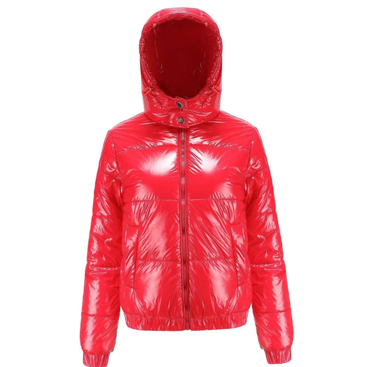 Women's High-Gloss Hooded Down Puffer Jacket - Red