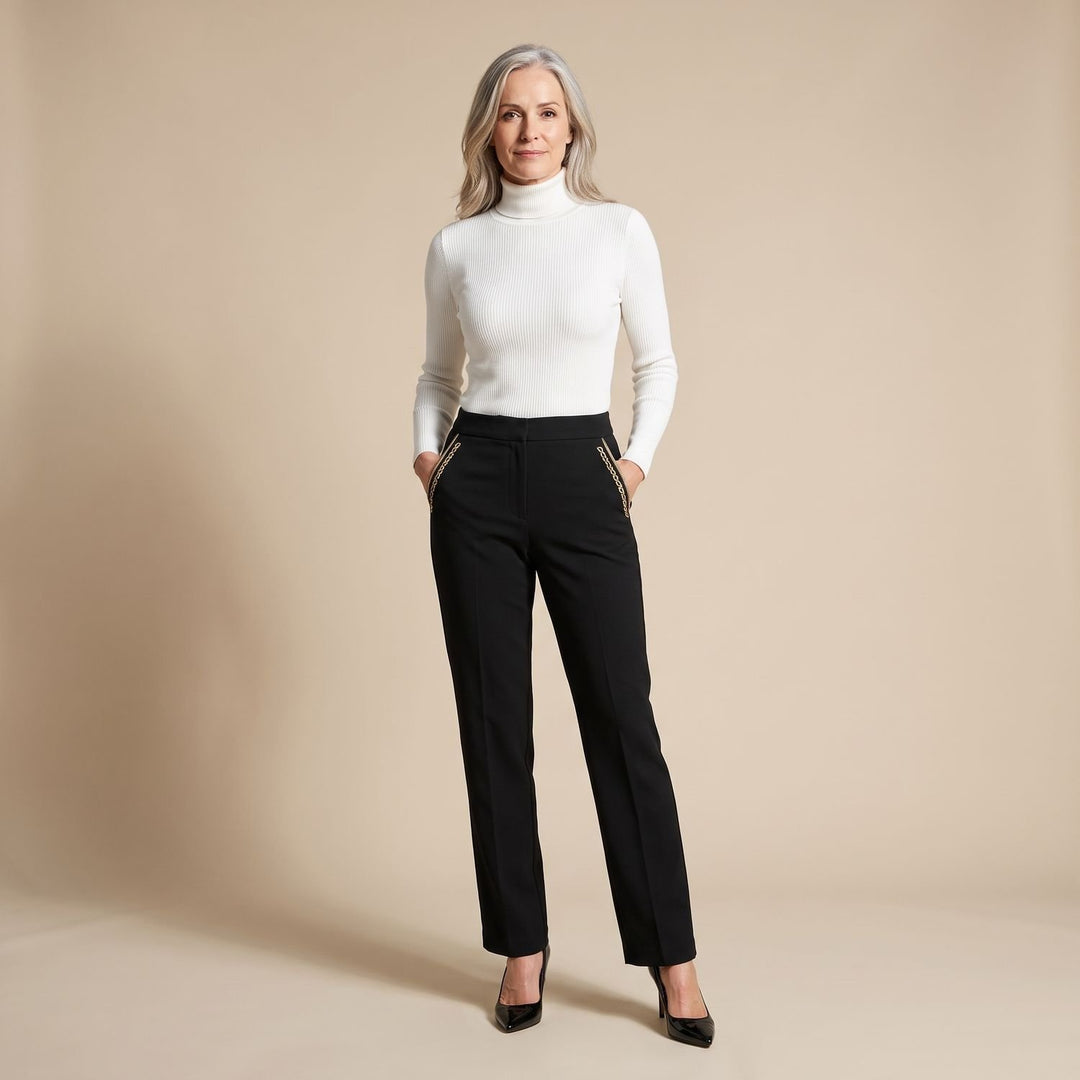 Women's High-Waist Elastic Waistband Straight-Leg Denim Jeans - Black