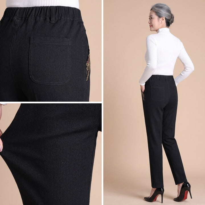 Women's High-Waist Elastic Waistband Straight-Leg Denim Jeans