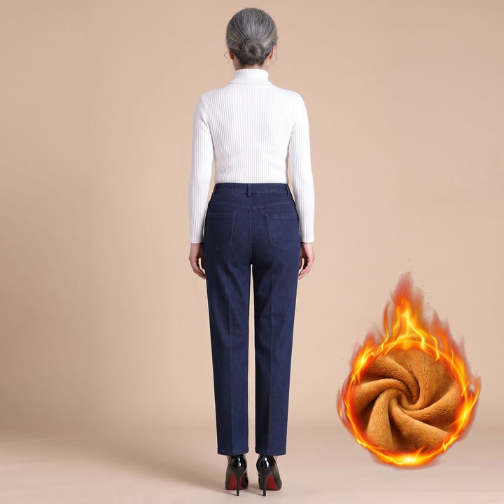 Women's High-Waist Elastic Waistband Straight-Leg Denim Jeans
