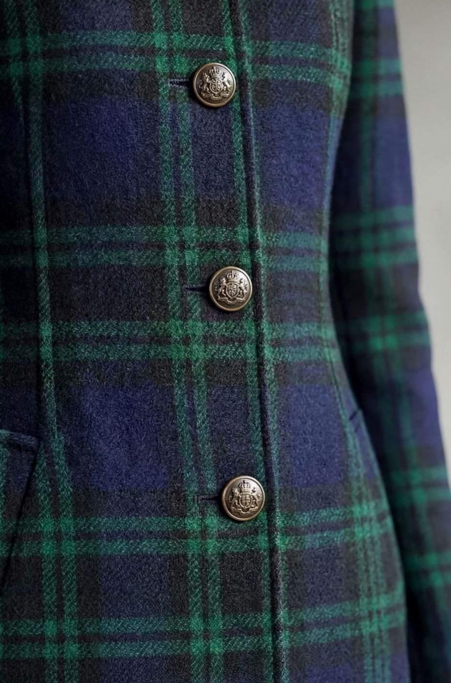 Women's Highland Plaid Wool Blend Long Button-Up Coat