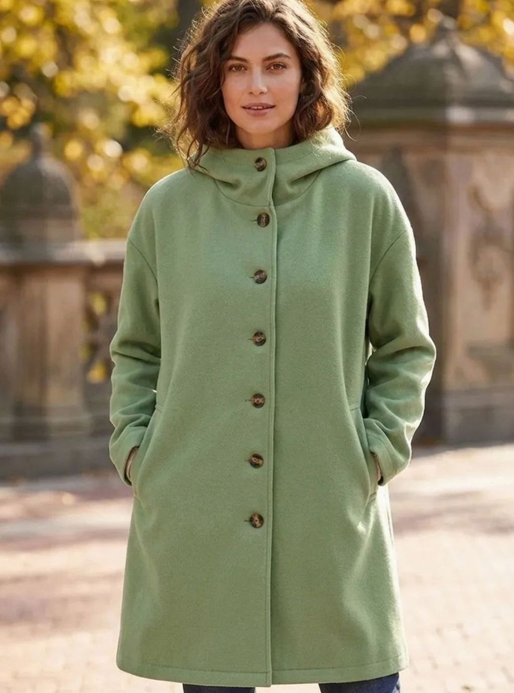 Women's Hooded Button-Front Fleece Coat Regular Fit