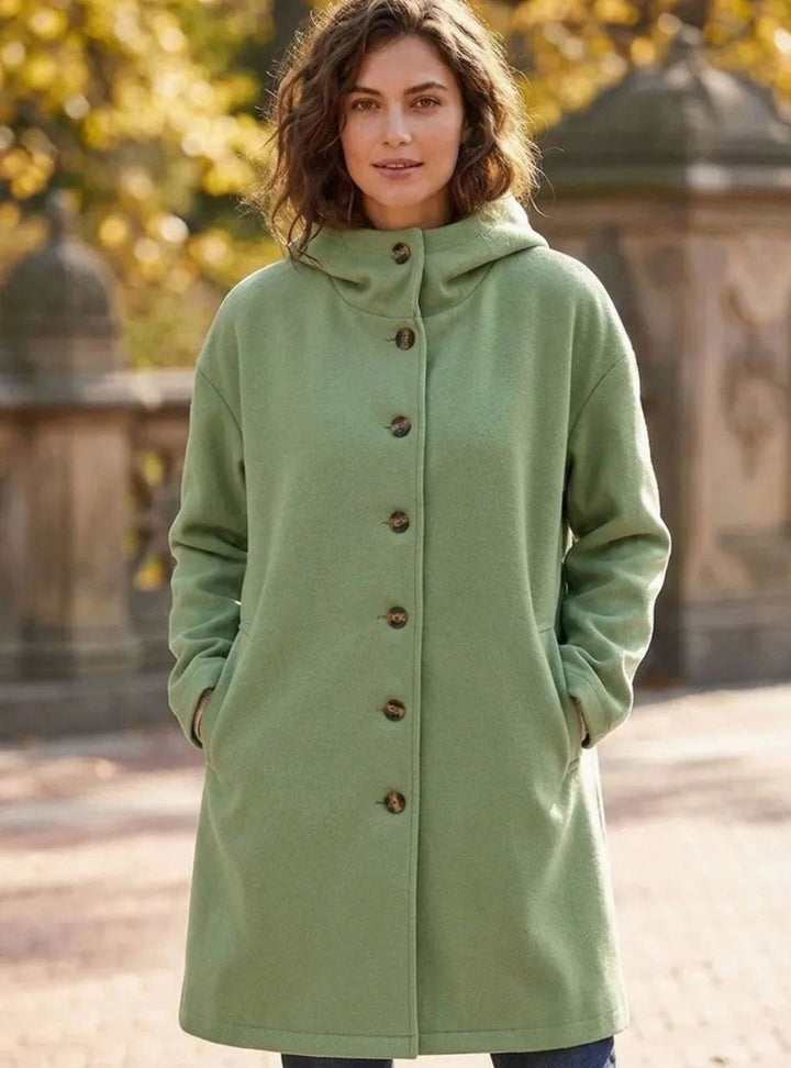 Women's Hooded Button-Front Fleece Coat Regular Fit