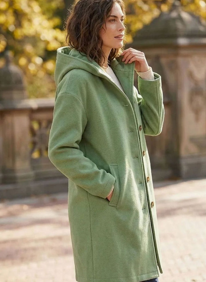 Women's Hooded Button-Front Fleece Coat Regular Fit