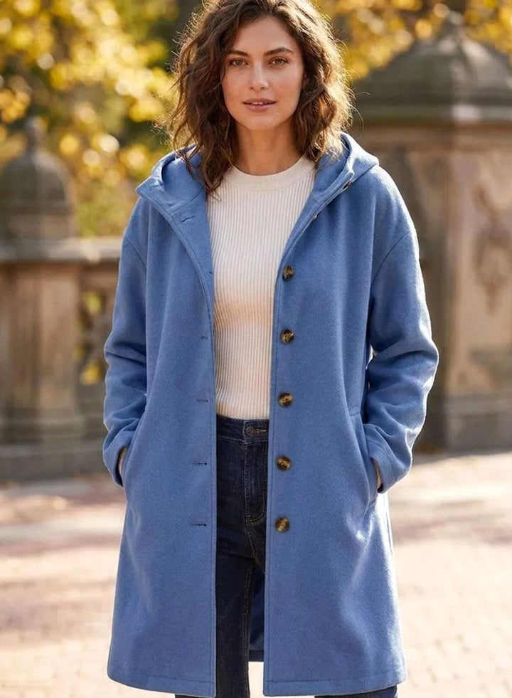 Women's Hooded Button-Front Fleece Coat Regular Fit - Blue