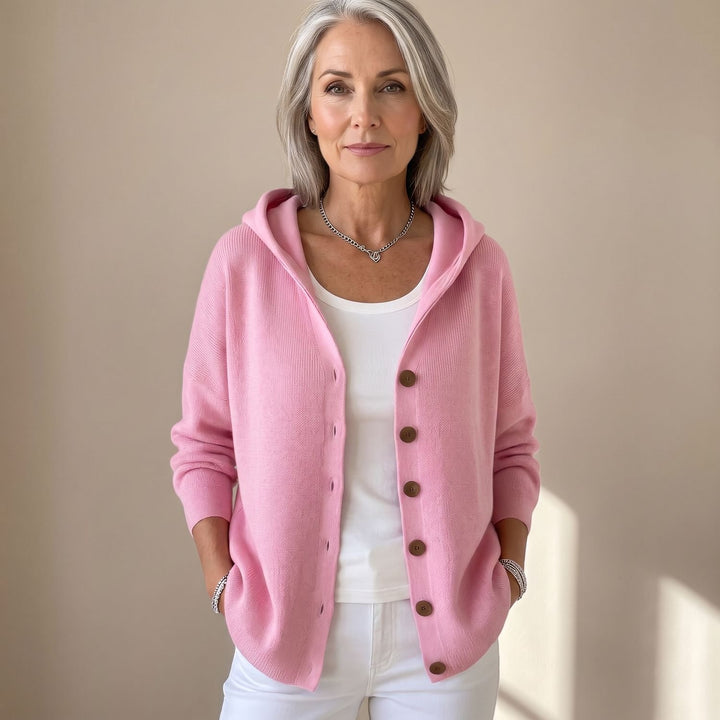Women's Hooded Button-Front Knit Cardigan Sweater - Pink