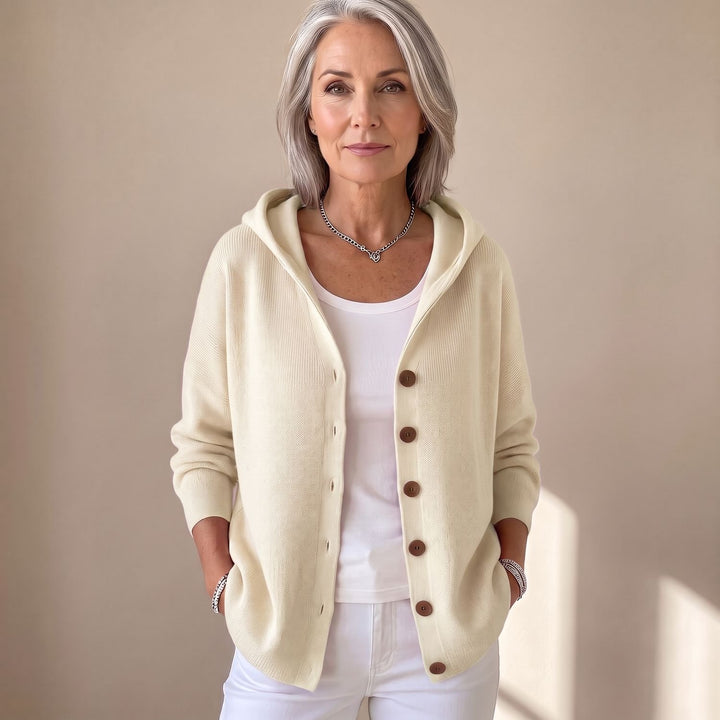 Women's Hooded Button-Front Knit Cardigan Sweater - Beige
