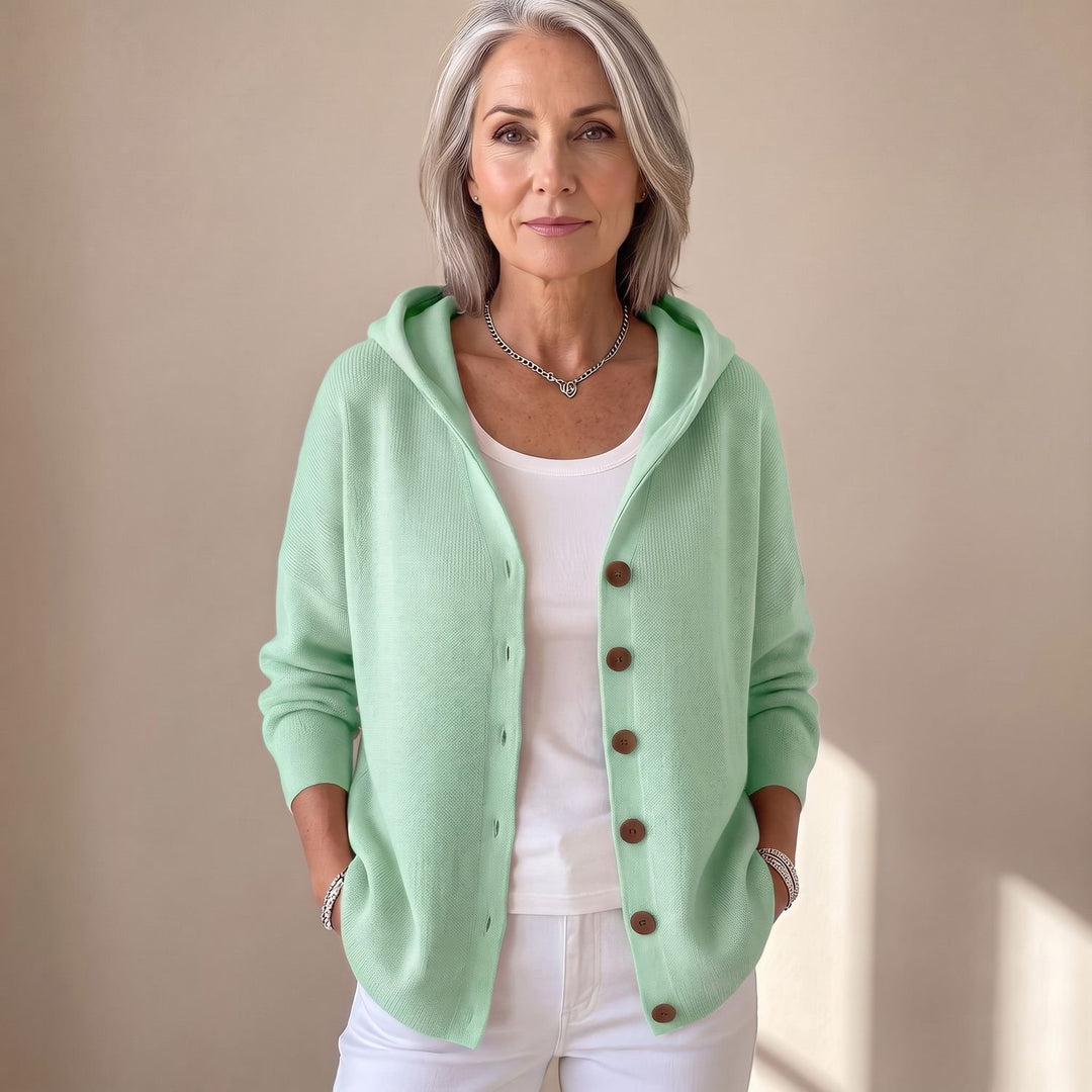 Women's Hooded Button-Front Knit Cardigan Sweater - Green