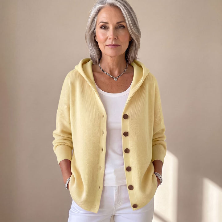 Women's Hooded Button-Front Knit Cardigan Sweater - Yellow