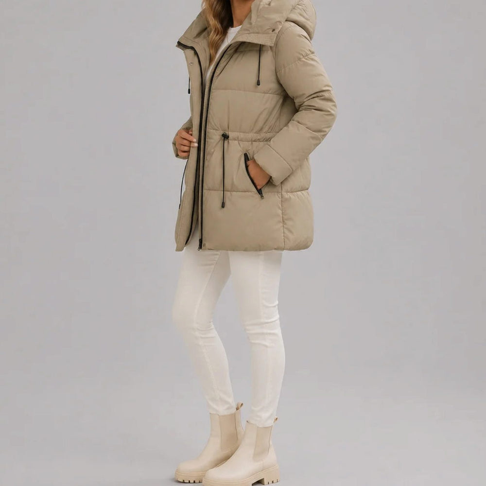 Women's Hooded Drawstring-Waist Quilted Puffer Jacket