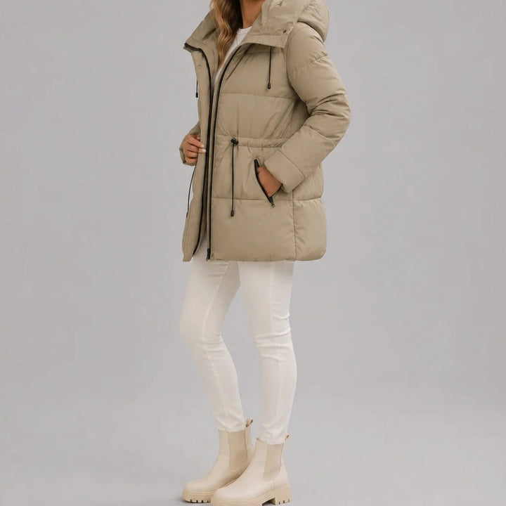 Women's Hooded Drawstring-Waist Quilted Puffer Jacket