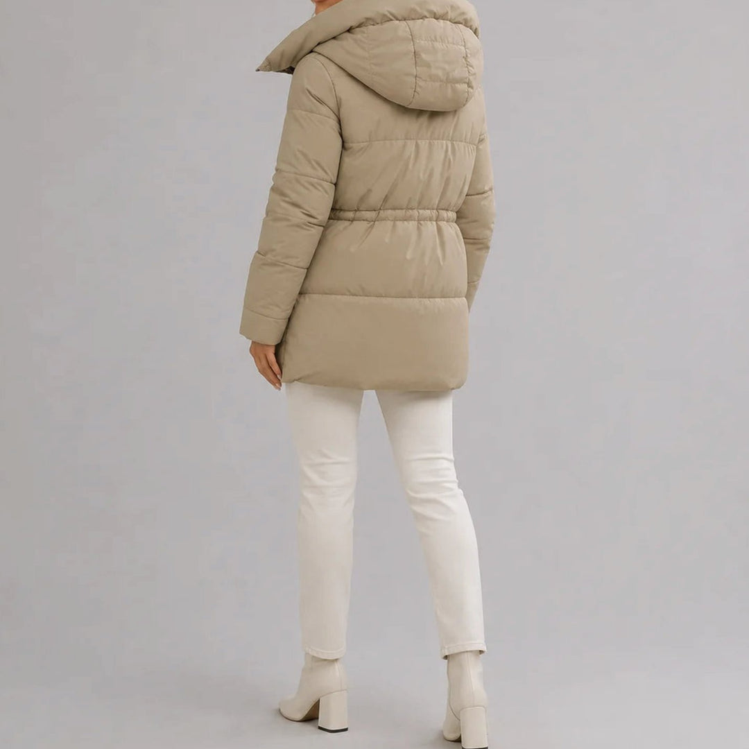 Women's Hooded Drawstring-Waist Quilted Puffer Jacket