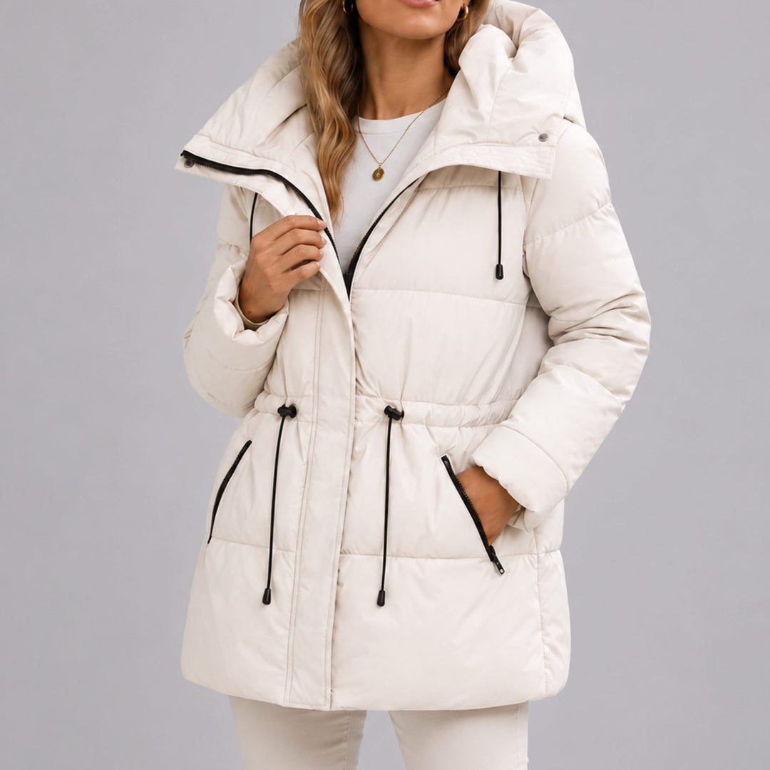 Women's Hooded Drawstring-Waist Quilted Puffer Jacket - White