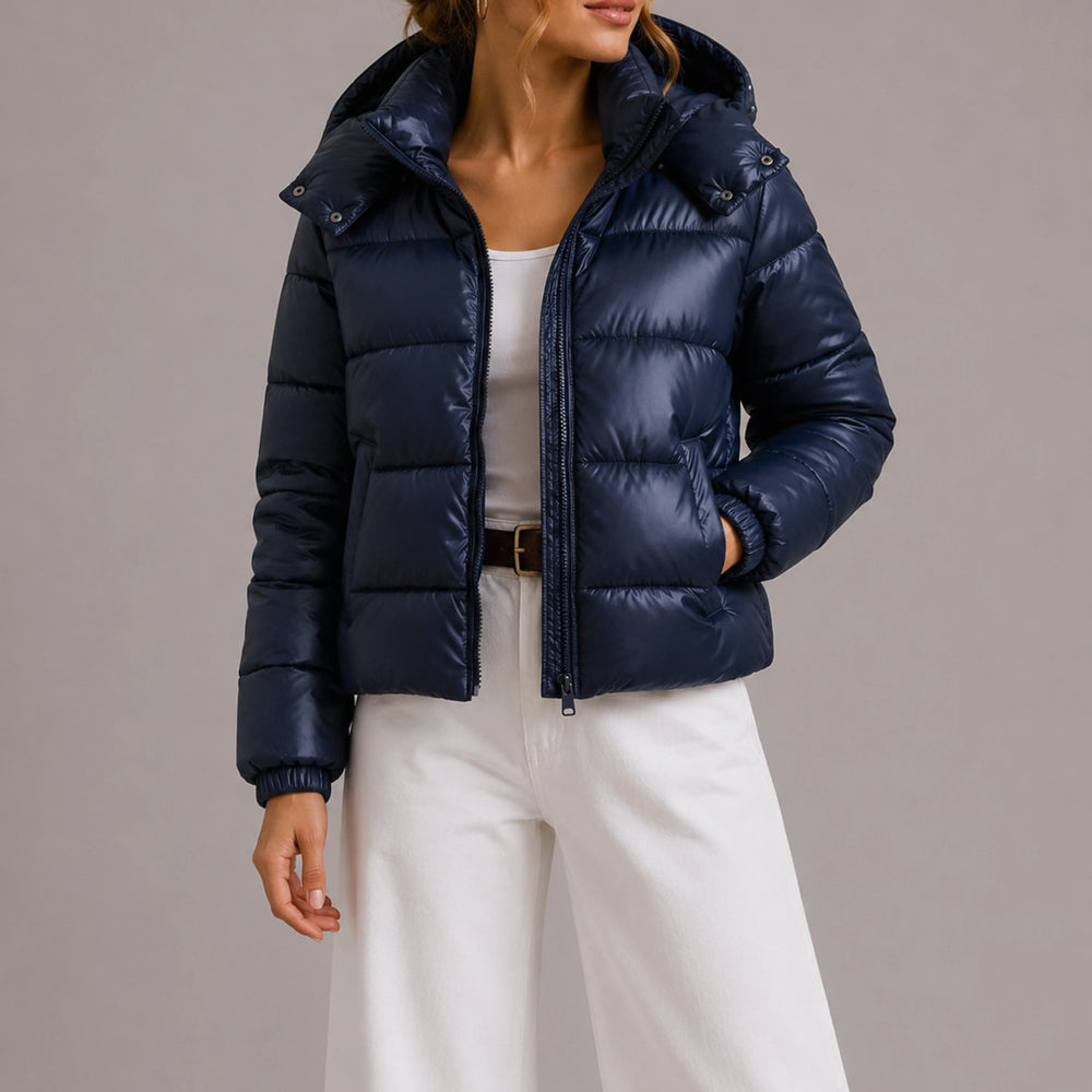 Women's Hooded Glossy Quilted Puffer Jacket