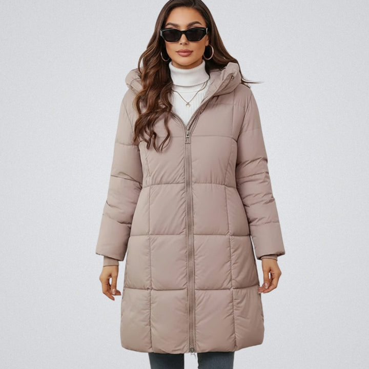 Women's Hooded Longline Insulated Puffer Jacket - Khaki