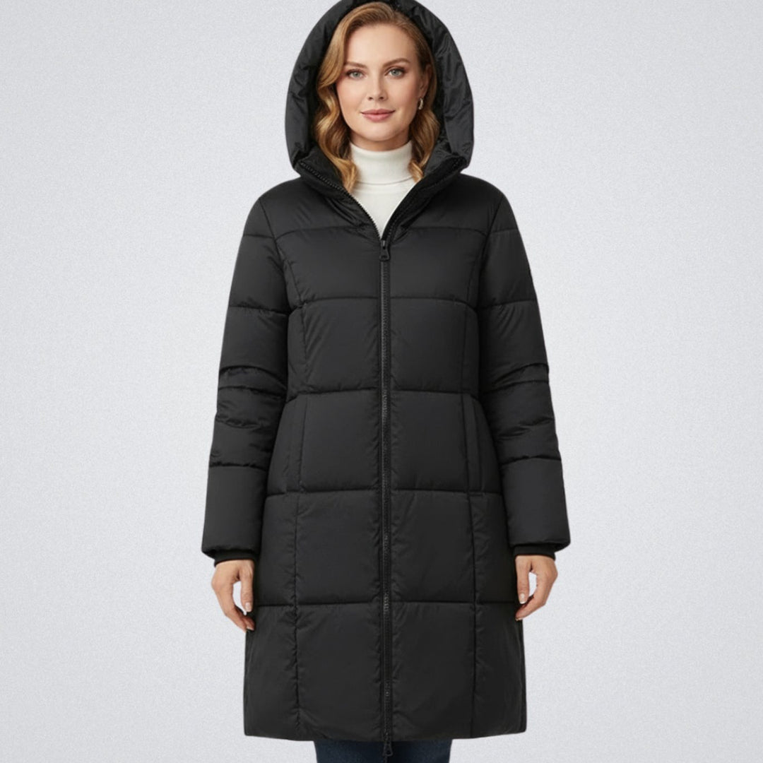 Women's Hooded Longline Insulated Puffer Jacket - Black