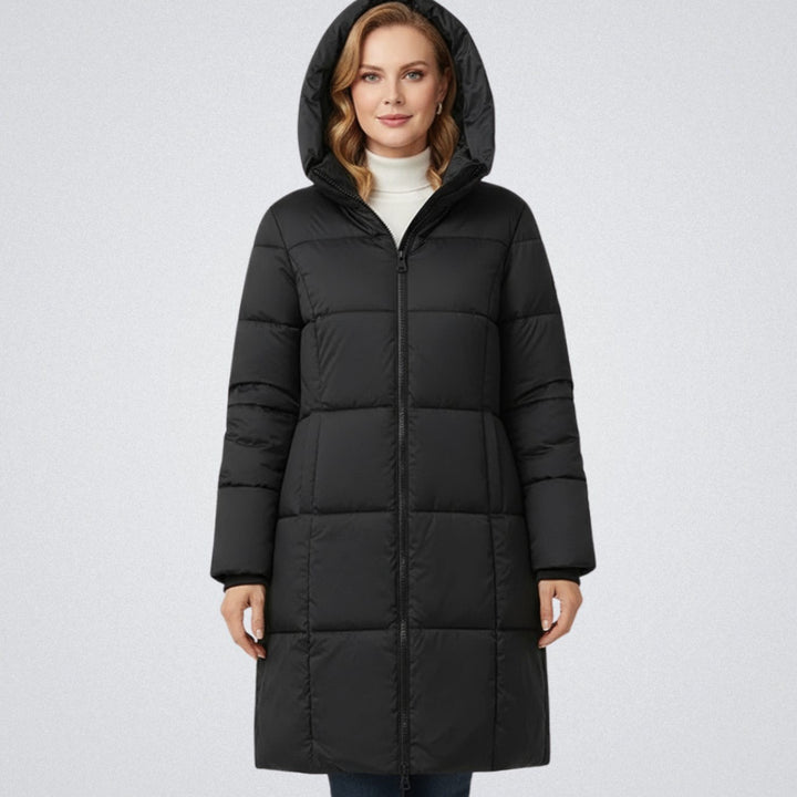 Women's Hooded Longline Insulated Puffer Jacket - Black