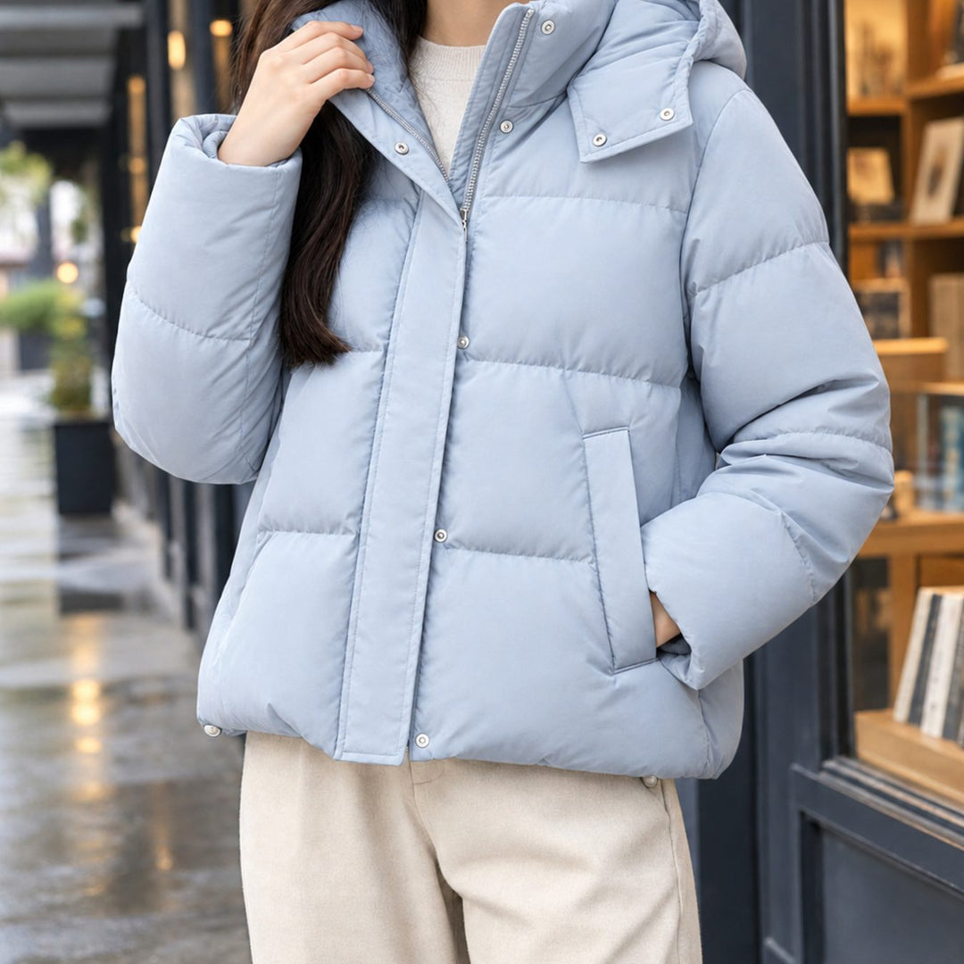 Women's Hooded Quilted Down Puffer Jacket Loose Fit - Sky Blue