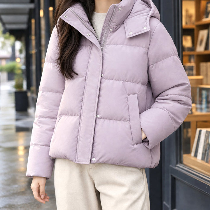Women's Hooded Quilted Down Puffer Jacket Loose Fit - Morning Mist Purple