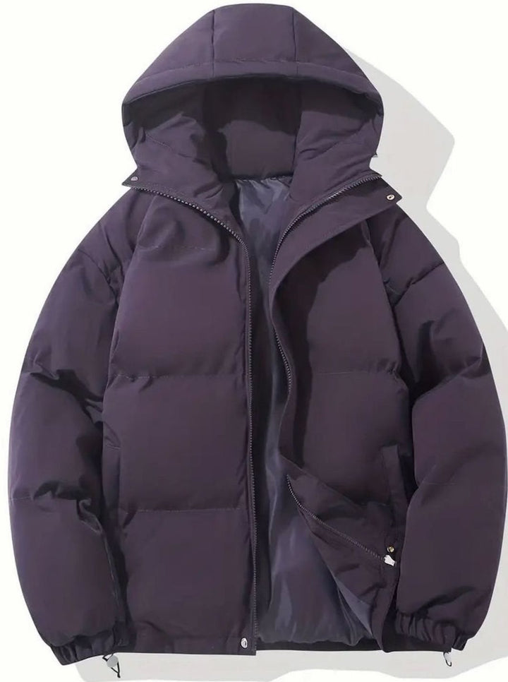 Women's Hooded Quilted Puffer Jacket Zip-Up Drawstring Hem - Purple