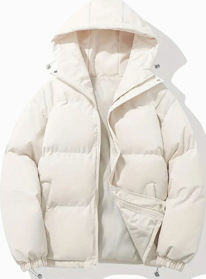 Women's Hooded Quilted Puffer Jacket Zip-Up Drawstring Hem - White