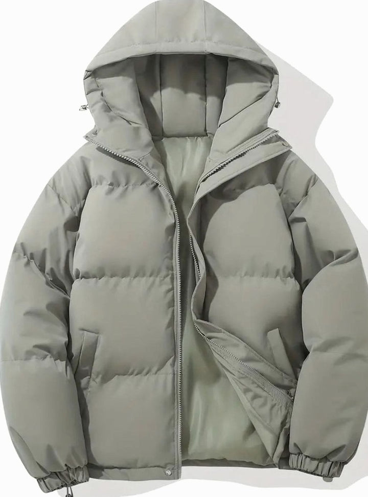 Women's Hooded Quilted Puffer Jacket Zip-Up Drawstring Hem - Gray