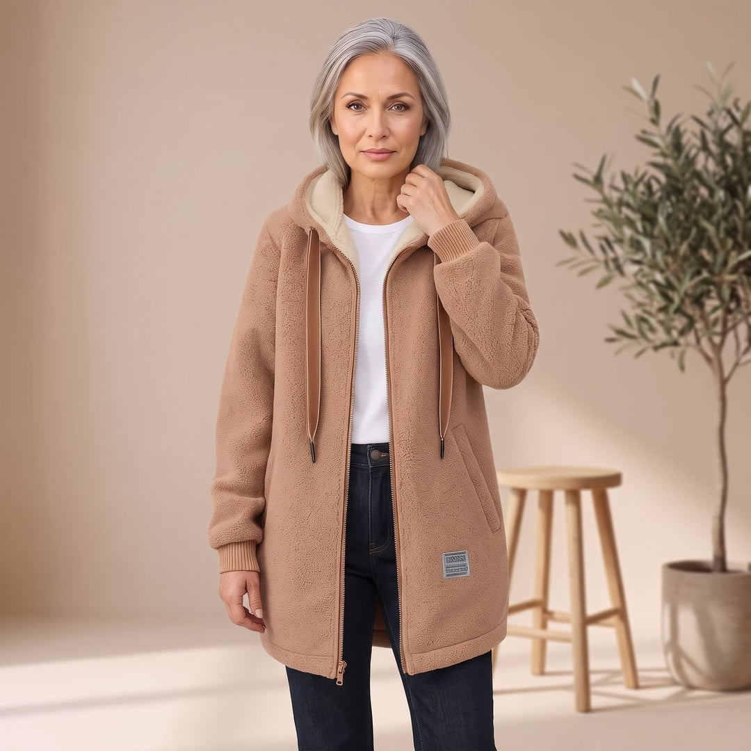 Women's Hooded Sherpa Zip-Up Winter Coat