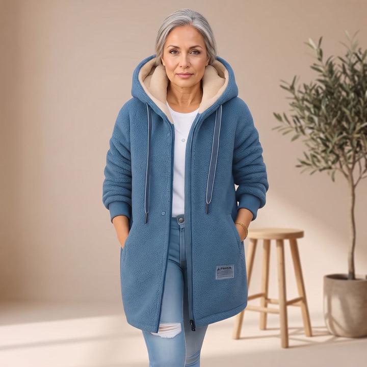 Women's Hooded Sherpa Zip-Up Winter Coat - Blue