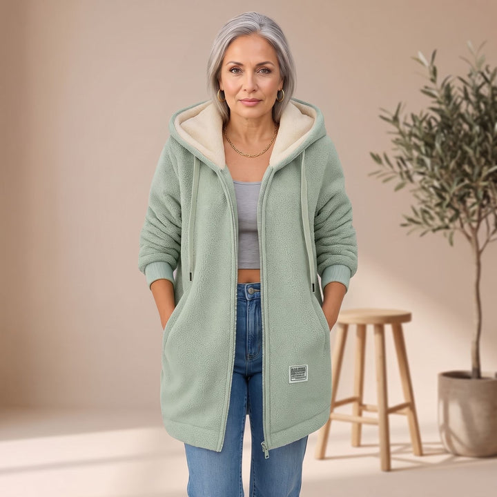Women's Hooded Sherpa Zip-Up Winter Coat - Green