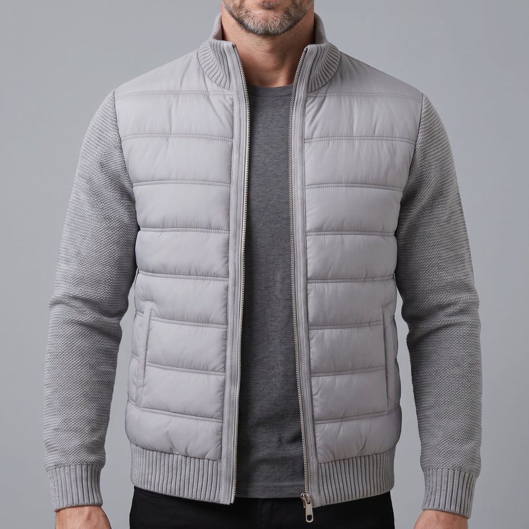 Women's Hybrid Quilted Jacket Fleece Sleeves Full-Zip Puffer