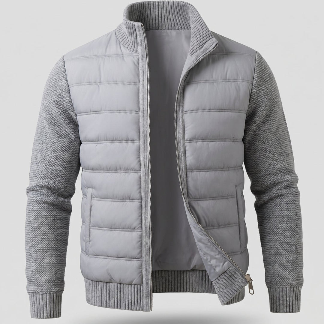 Women's Hybrid Quilted Jacket Fleece Sleeves Full-Zip Puffer - Dark Gray