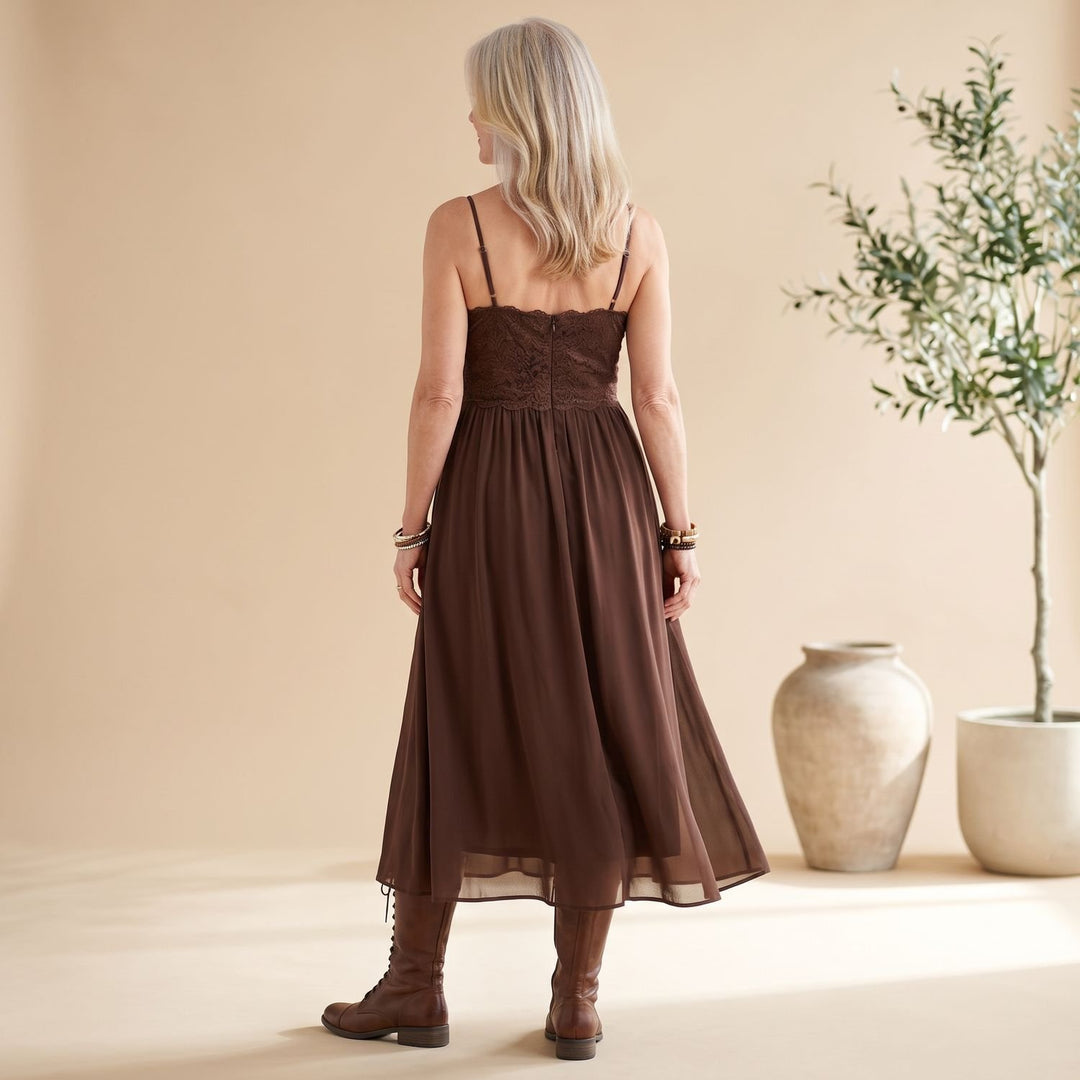 Women's Lace-Bodice Sweetheart Chiffon Maxi Dress