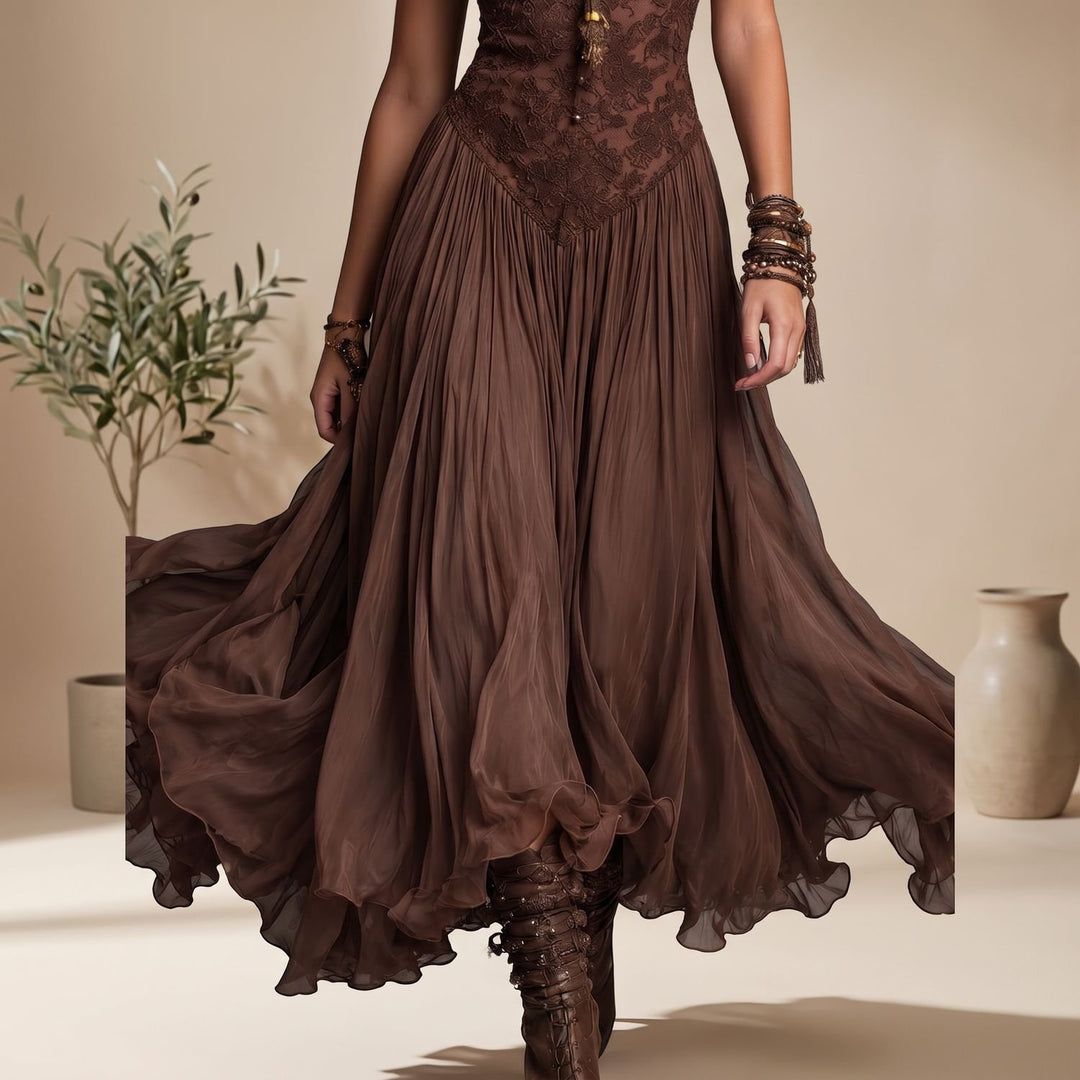 Women's Lace-Bodice Sweetheart Chiffon Maxi Dress
