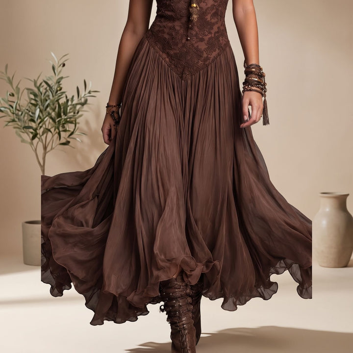 Women's Lace-Bodice Sweetheart Chiffon Maxi Dress
