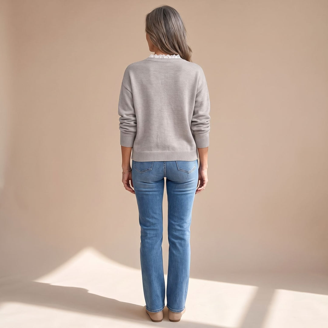 Women's Lace-Trim V-Neck Long Sleeve Knit Sweater