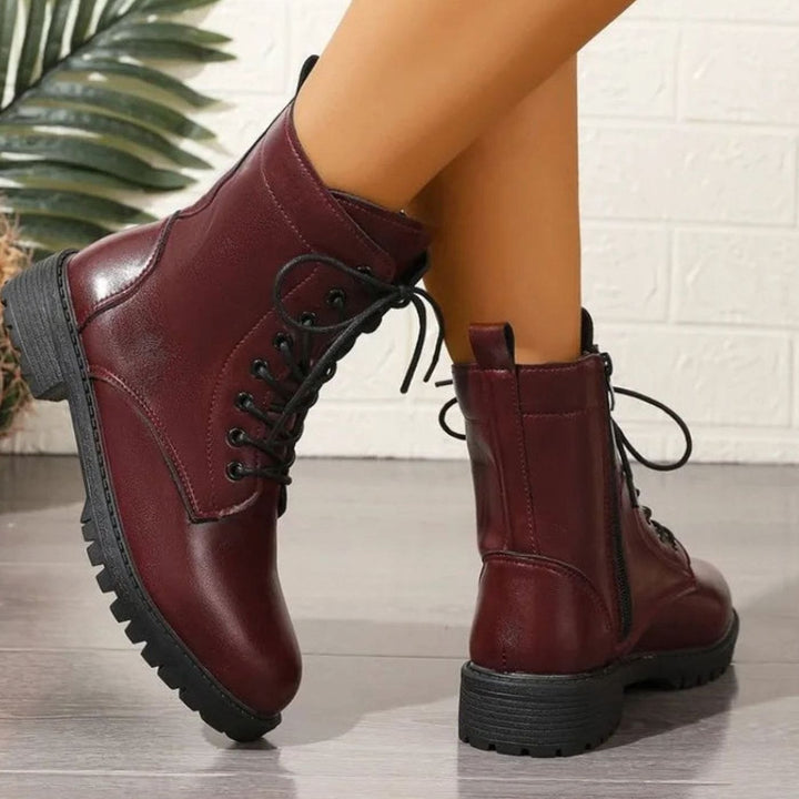 Women's Lace-Up Faux Leather Combat Ankle Boots Zipper