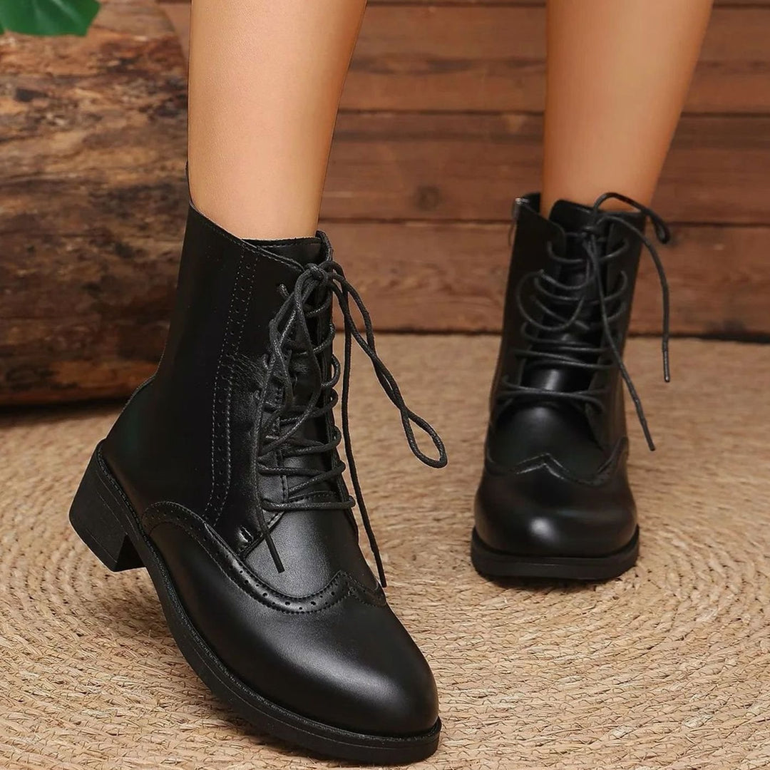 Women's Leather Lace-Up Chunky Heel Ankle Boots