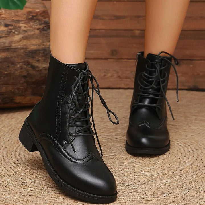 Women's Leather Lace-Up Chunky Heel Ankle Boots