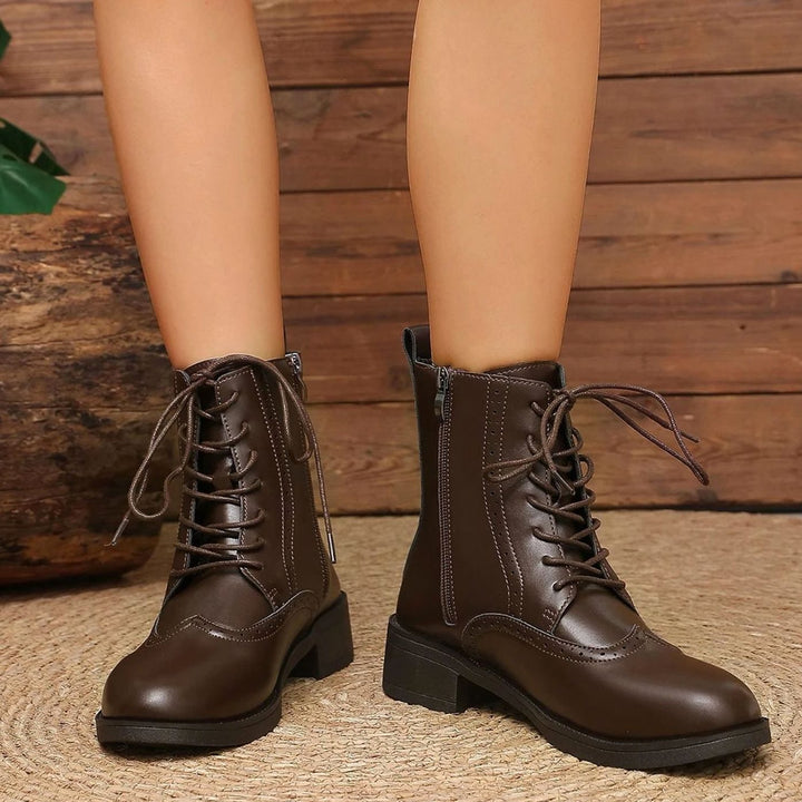 Women's Leather Lace-Up Chunky Heel Ankle Boots