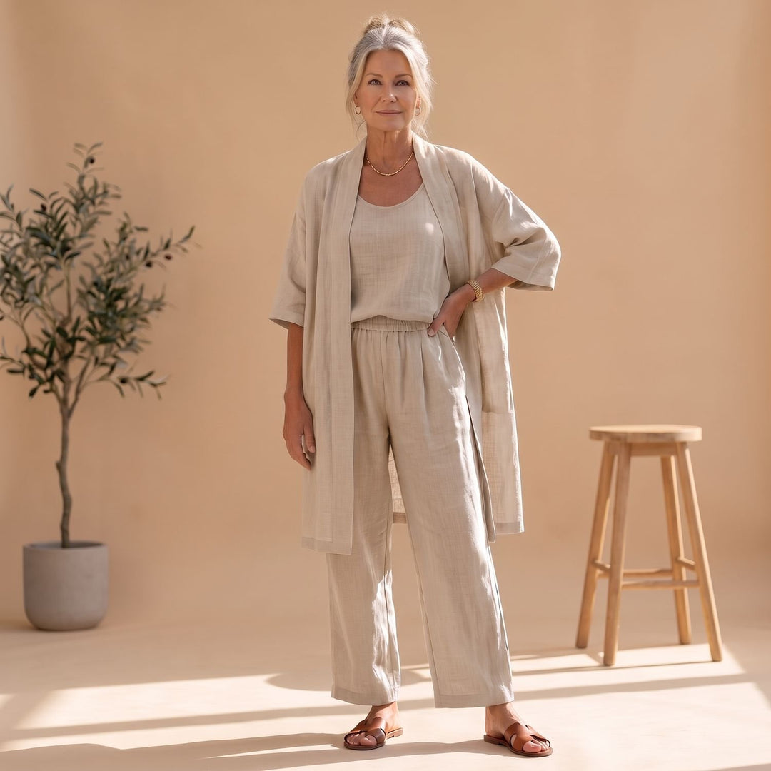 Women's Linen Blend Relaxed Cardigan Tank Top Wide-Leg Pants Two Piece Set