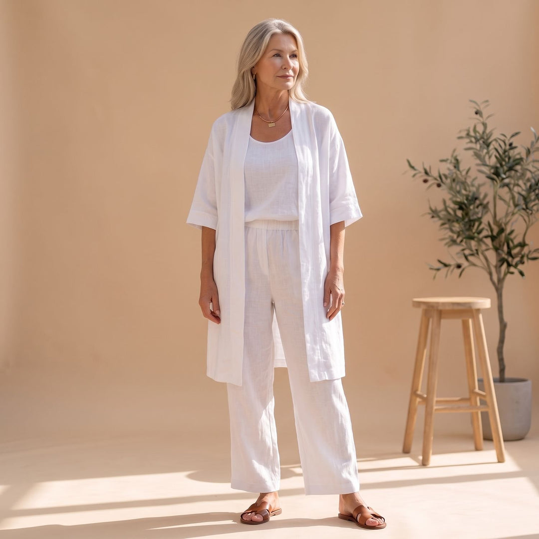 Women's Linen Blend Relaxed Cardigan Tank Top Wide-Leg Pants Two Piece Set