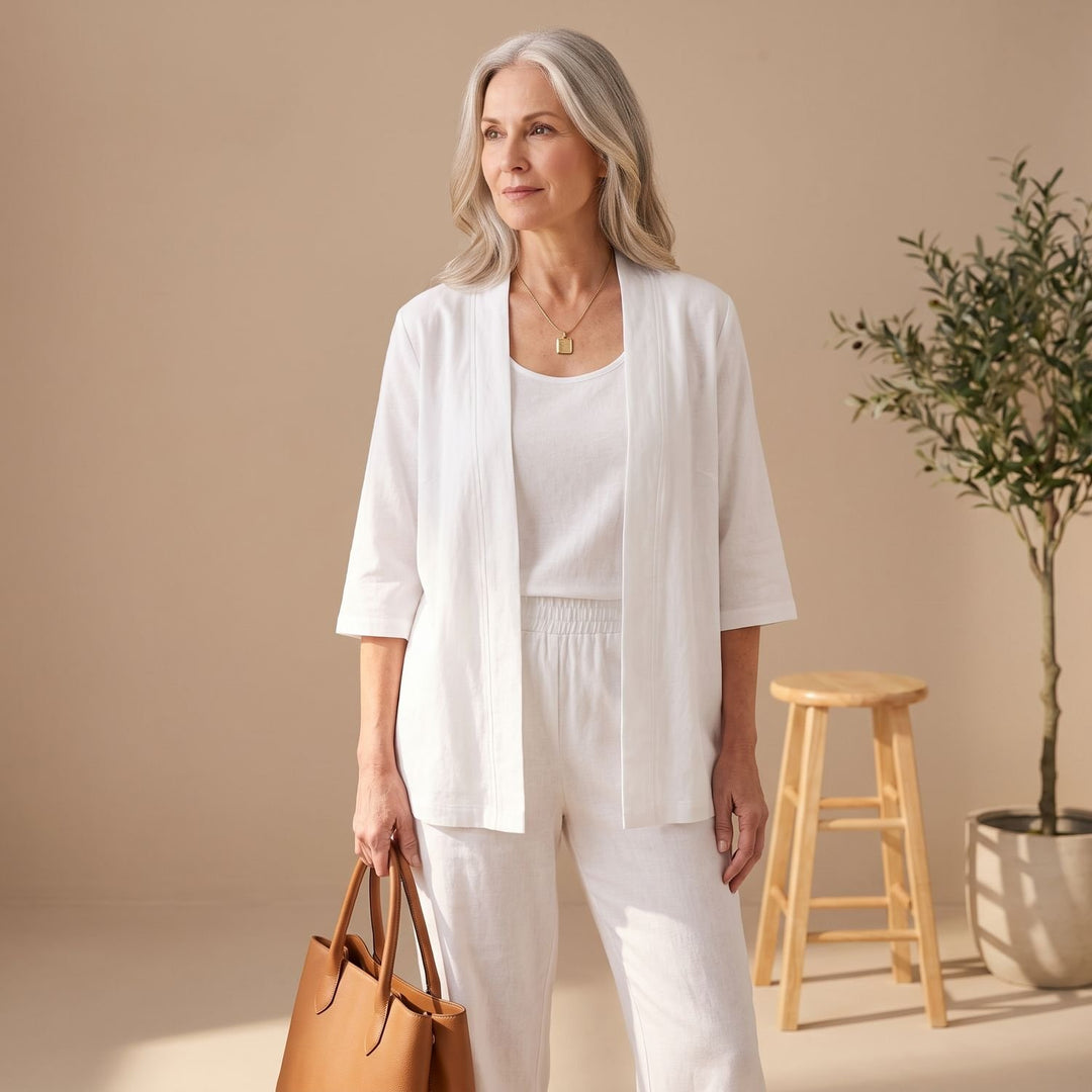Women's Linen Blend Relaxed Cardigan Tank Top Wide-Leg Pants Two Piece Set