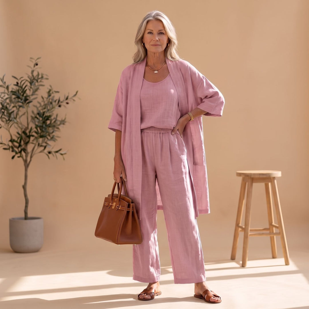 Women's Linen Blend Relaxed Cardigan Tank Top Wide-Leg Pants Two Piece Set