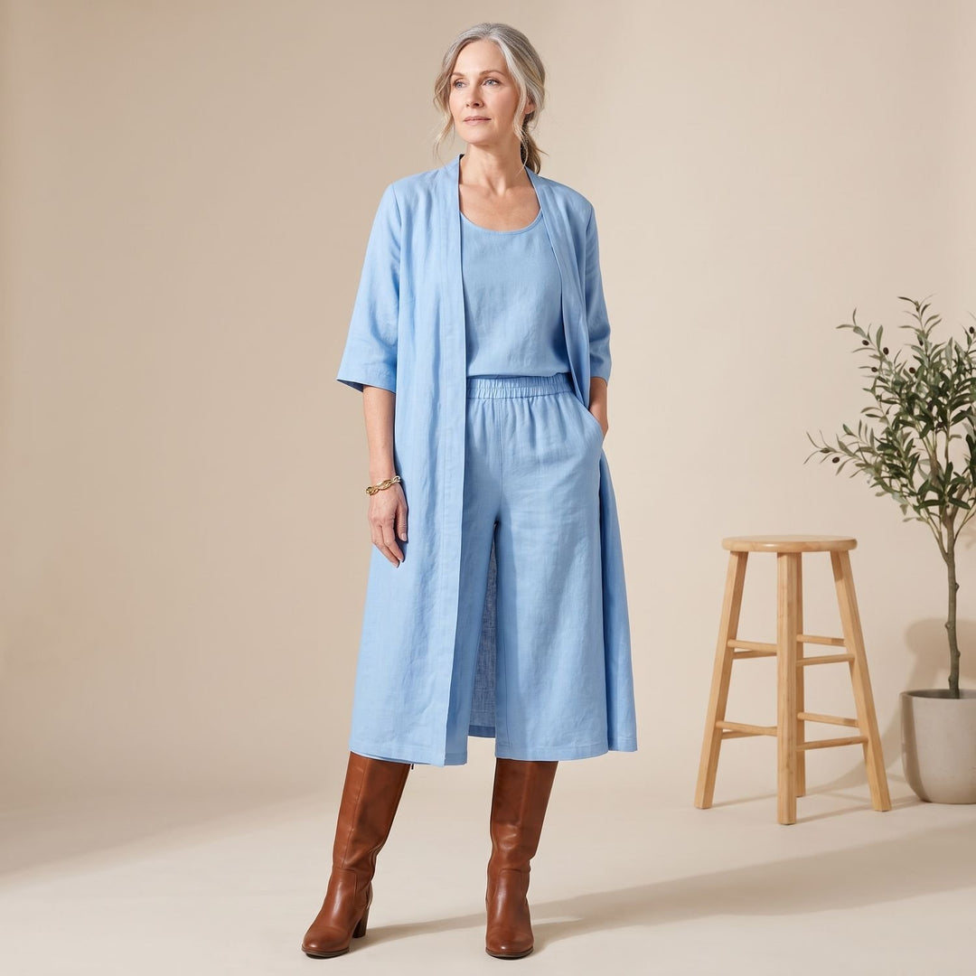 Women's Linen Blend Relaxed Cardigan Tank Top Wide-Leg Pants Two Piece Set