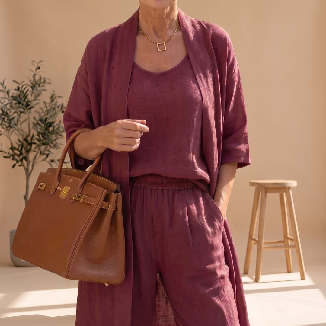 Women's Linen Blend Relaxed Cardigan Tank Top Wide-Leg Pants Two Piece Set