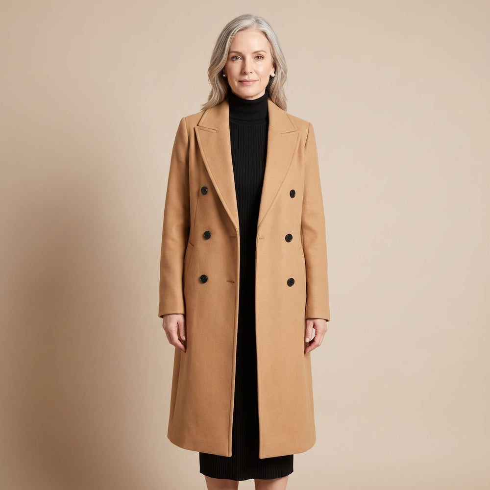 Women's Long Double-Breasted Wool Coat Camel Overcoat