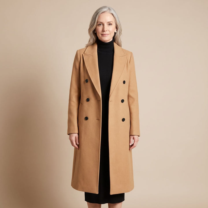 Women's Long Double-Breasted Wool Coat Camel Overcoat