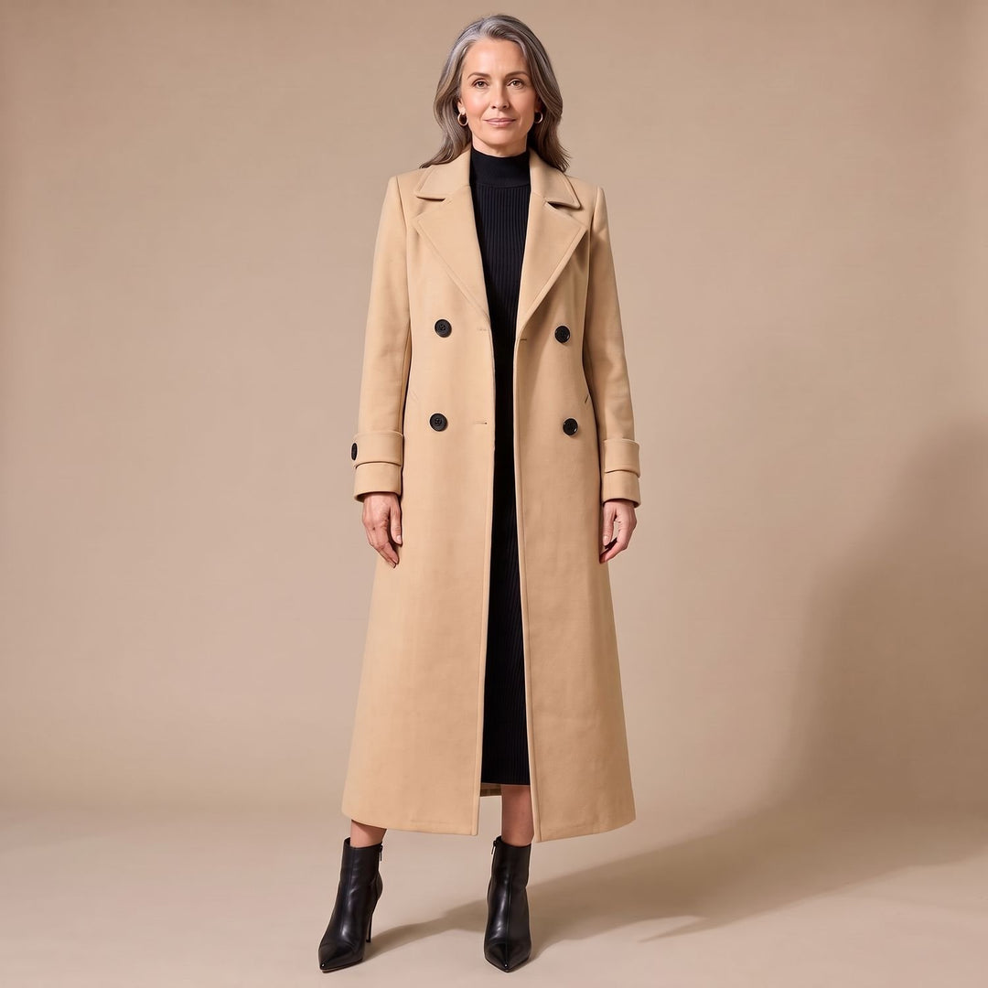 Women's Long Double-Breasted Wool Coat Camel Overcoat