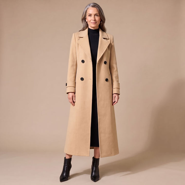 Women's Long Double-Breasted Wool Coat Camel Overcoat